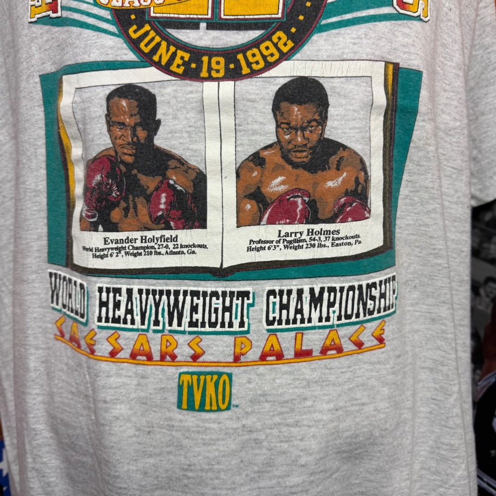 Vintage Evander Holyfield vs Larry Holmes Boxing T Shirt 1992 Caesars Sz 2XL - Picture 3 of 6